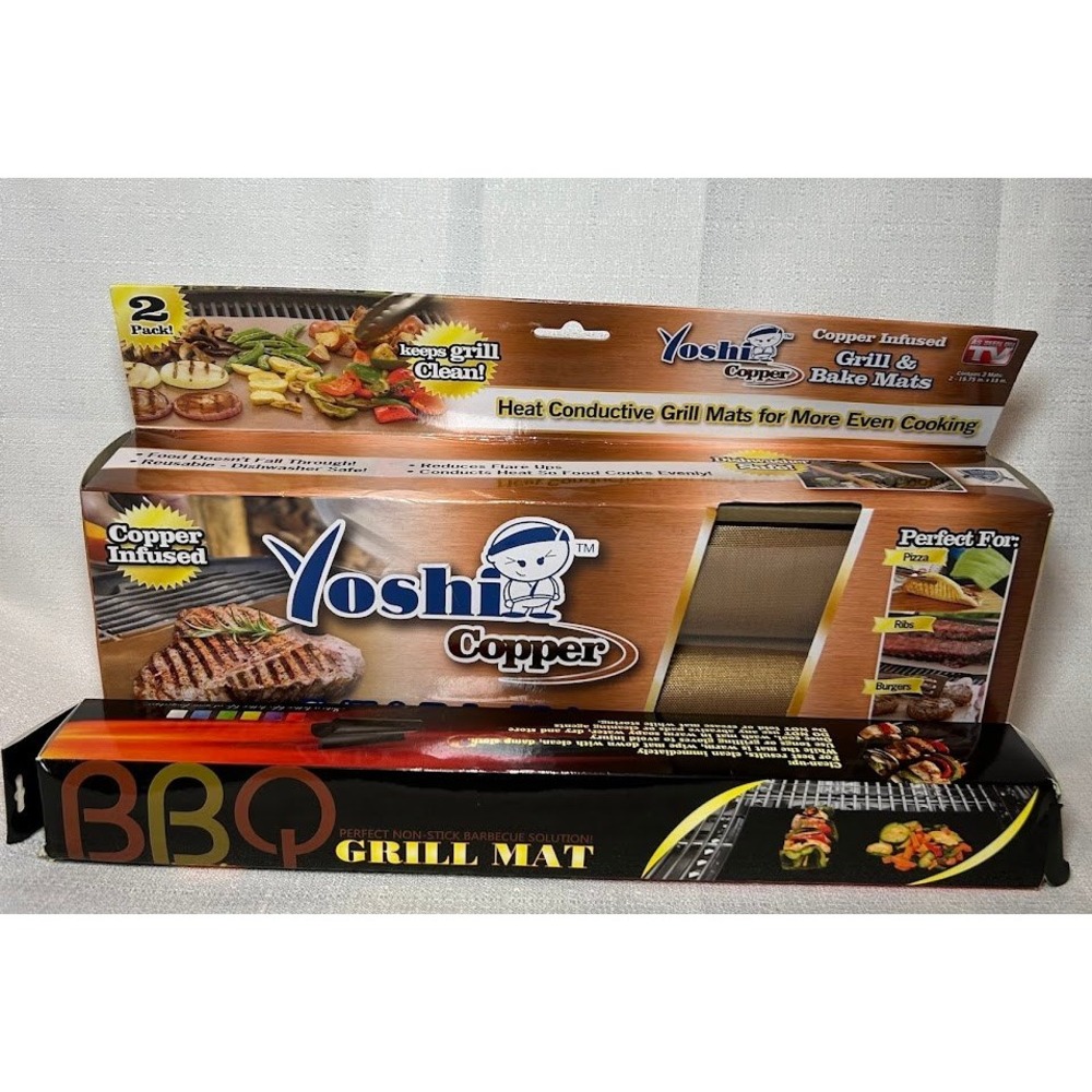 Yoshi Copper Grill Bake Mats‎ 2 Pack Heat Conductive Nonstick BBQ Grilling